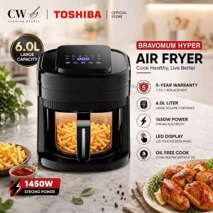 🔥9.9 SUPER DEALS🔥 TOSHIBA Bravomum 6L Digital Air Fryer Large Capacity Oil Free Electric Fryer Rapid Hot Air Smart Touch Control Non Stick Basket for Home Kitchen 5 Year Warranty