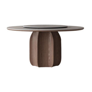 Dining Table Solid Wood Slate Round Table Household Small Apartment White Wax Walnut Ribbon Turntable