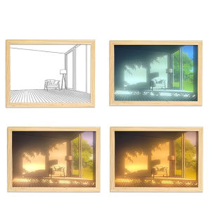 LED New Pattern Light Deco Painting USB Plug-In Model Wall Artwork Indoor Sunlight Window Wooden Photo Frame Decorative lamp