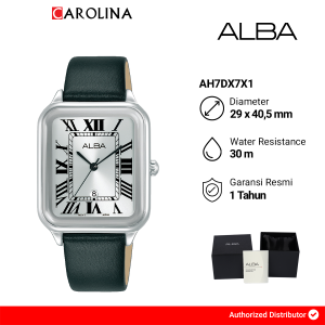 Jam Tangan Wanita Alba AH7DX7X1 Tank Silver Dial Black Leather Strap
