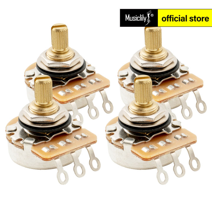 Musiclily Pro HD A250K Messing Inch Maat Fine 24-tandjes Logaritmische Potmeter Split Short Shaft voor Elektrische Gitaar en Basgitaar (Set van 3