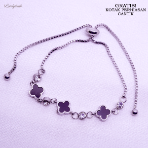 Gelang Tangan Wanita Titanium Anti Luntur - Anti Karat Model Serut Clover Terbaru Vani4 Bonus Kotak Perhiasan - Lovelybutik