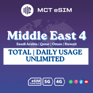 Middle East 4 ( Saudi Arabia/Qatar/Oman/Kuwait)  eSIM 1-30 Days Unlimited/Data Plans | Instant QR Code Delivery | Travel eSIM"