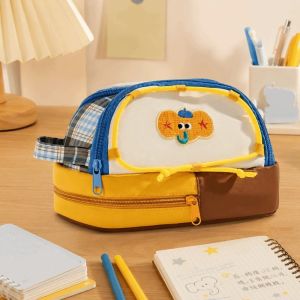 LETOY Elephant Embroidery Cute Pencil Case Large Capacity Kawaii Pencil Case Organizer Multi-layer Storage Handheld Zipper Pencil Case School Supplies