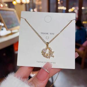 【COD】Kalung Wanita Kalung Clavicle dengan Desain Mewah Liontin Bunga Berkilauan Zirkonia