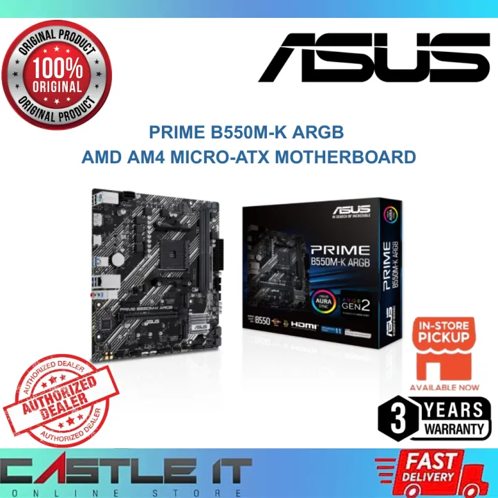 ASUS Prime B550M-K ARGB AMD AM4 Micro-ATX Motherboard DDR4 PCIe 4.0 Dual M.2 USB-C Aura Sync