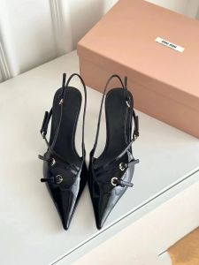 French Vintage Single Shoes Womens Spring Summer Buckle High Heels Back Empty Mary Jane Shoes Women