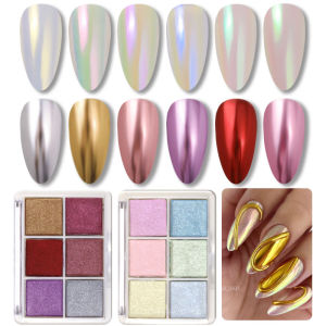 6 Color Aurora Chrome Powder Nail Art Solid Magic Mirror Powder Nails Holographic Powder Nail Glitter Powder Shell Pearl Mirror Nail Polish Powder