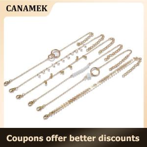 【 CANAMEK 】 6Pcs set Boho Bracelet Set Women Tassels Leaves Circular Chains Bangle Jewelry