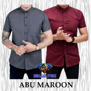 Paket 2 Pcs Kemeja Polos Pria Dewasa Lengan Pendek Baju Kerja Hem Formal Casual Sopan Kondangan
