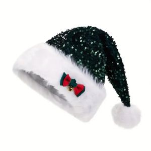NAELIN với Bow Bell Mũ ông già Noel đính tuyến Viền Trắng Đồ chơi nhồi bông Mũ Giáng Sinh viền lông mềm Bền bỉ Mũ Giáng Sinh Lấp Lánh Người lớn và trẻ em