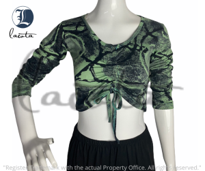 {HOT SALE} LACOTA Korean Style V-neck Fully Printed Adjustable Drawstring Chord Long Sleeve Crop-top Tie Dye Moon Design Crop-top For Women On Sale