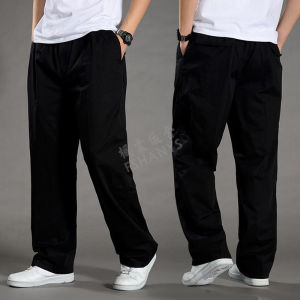 Spring and Autumn Thin Mens Casual Pants Large Size Cargo Pants Loose Fit Middle-aged Mens Long Pants Pure Cotton Straight Elastic Waist