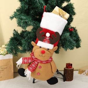 OKKFINE Cloth Christmas Stocking Large Capacity Multicolor Christmas Candy Bag Large Cartoon Style Xmas Gifts Bag Fireplace Mantle
