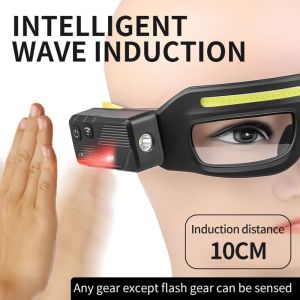 CEMOMEF Type-C Charging Eyeglass Lamp Wave Sensor Control Multifunctional LED Flashlight 5 Modes Rechargeable Headlight Night Running