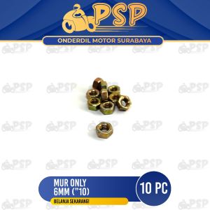 Mur Only 6mm ("10) Harga 1 Pak Isi 10 - Mor Kuning Nut Only Hex 6 Mili M6 Kunci 10 Drat 1.25