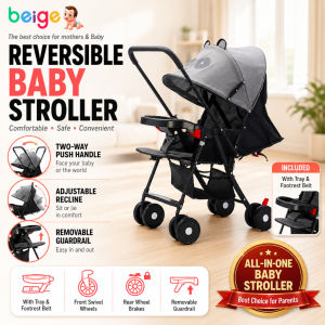 BEIGE Stroller For Baby Boy Girl Two Way Foldable Lightweight Stroller With Dining Plate Handle 1-4