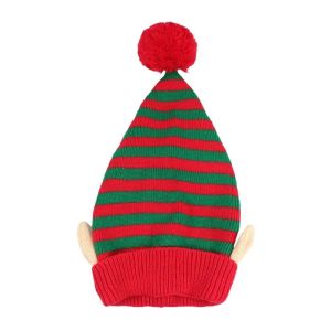 OUTOPEN Knitted Christmas Beanie Contrast Color Warm Pointed Pom Bonnet Xmas Costume Headpiece Cute Elf Knit Hat Adults