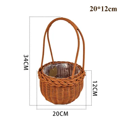 MADEWITH Handwoven Imitation Rattan Storage Baskets 8 Styles with Handle Vegetable Fruit Flowers Basket Household Handhold Weaving Basket Restaurant Serving Tabletop Display