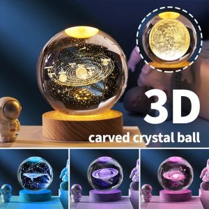 [Same Day Ship] 3D Crystal Ball Light Astronomical Ornaments LED Night Light Art Crafts Warm Bedside Lamps Decorations for Adults Kids