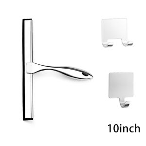 Stainless Steel Silicone Wiper 10inch Bathroom Glass Door Cleaning Scraper Manual Glass Cleaner Wiper Shower Squeegee with Hooks