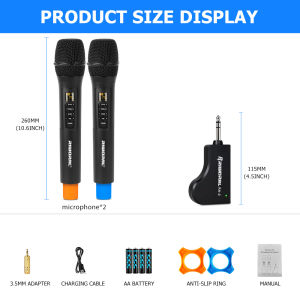 Wireless Microphone UHF Dynamic Handheld Mics Wireless Reverb Karaoke Microphones System Set with Rechargeable Receiver 164ft Range for Wedding Party Singing