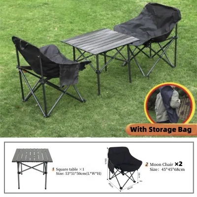 Camping Set 2-6 People Outdoor Foldable Alloy Table & Ergonomic Moon Chairs for Balcony/Backyard/Picnic