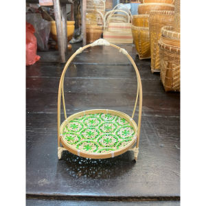 ชั้น กระด้งสี งานยกดอกพิกุล พับเก็บได้ มัดขอบหวาย