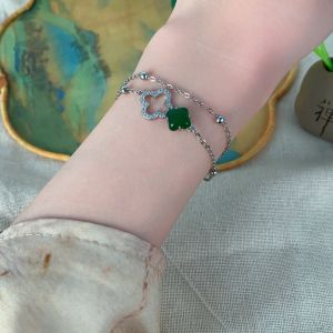 Four-leaf clover bracelet Mori niche light luxury new Chinese jadeite agate bracelet necklace simple and high-end accessories