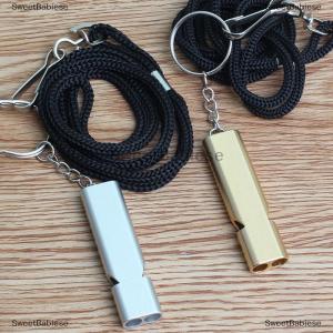 [COD] SweetBabiese Hợp kim nhôm phẳng đôi ống còi chuyên nghiệp với dây thừng cầm tay ngoài trời công cụ còi sinh tồn
