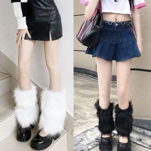 MASTERYX Warm Faux Fur Leg Warmers Furry Winter Boot Covers Cozy Y2K Knee-Length Socks for Women Girls