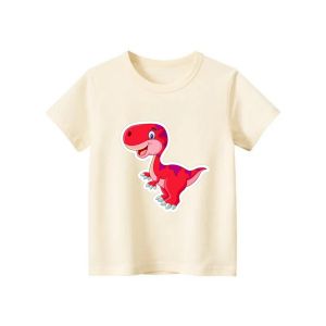 Kaos anak uniseks laki laki perempuan baju tshirt anak usia 2-12th cowok cewek atasan lengan pendek gambar dinosaurus t-rex merah