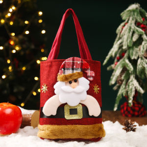Christmas Gift Bag Imitation Linen Bear Santa Claus Snowman Pull Pocket Candy Cookie Bag for Christmas Decor New Year Gift