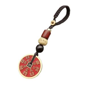 Móc khóa phong thủy đồng xu may mắn treo chìa khóa