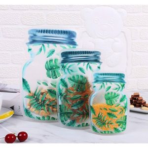 [1Pcs] Food Reusable Ziplock Storage Seal Bag Plastic Mason Jar Shape Snacks Zipper Pouch Kitchen Storage