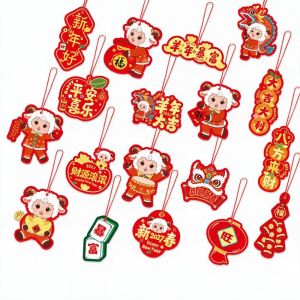 FOUNDTWO 18 Pcs Cartoon Sheep Spring Festival Potted Plant Hanging Card Blessing Words Mini Houseplant Hanging Tags Cute Chinese Traditional Chinese New Year Hanging Ornaments Garden