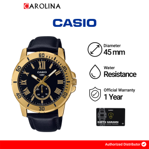 Jam Tangan Pria Casio MTP-VD200GL-1B Gold Bezel Black Dial Black Leather Band