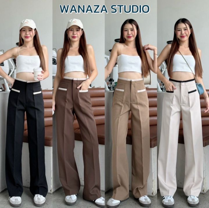 WT10 รุ่นทูโทน กางเกงกระบอกกลาง ผ้าไมโครพรีเมี่ยม เจาะกระเป๋าด้านหน้า ...