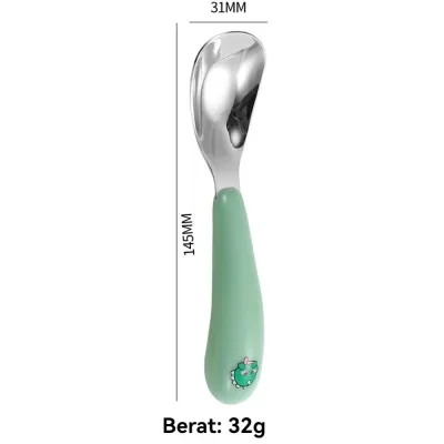 Sendok Stainless Steel (Termasuk Sendok Kotak) Sendok Bayi Sendok Garpu Portabel Alat Makan Perjalanan Anak-anak