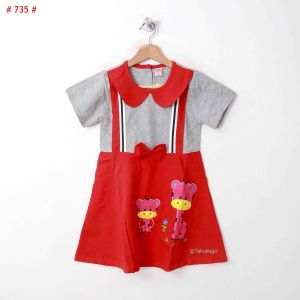 Baju Dress Anak Cewek Perempuan Usia Tanggung Umur 5 6 7 8 Tahun Bordir Jerapah Cute