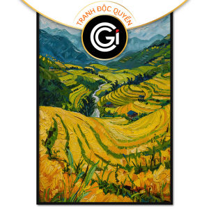 Tranh phong cảnh quê hươngcánh đồng lúa chín vàngphong cảnh ruộng bậc thang vùng miền núitranh treo tườngdán tường.CGI-508