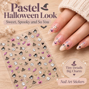 1Pc Waterproof 5D Holiday Nail Stickers Sweet Pink Ghost Witch Cat Pumpkin Stereo Embossed Transparent Base Manicure Sticker h260819