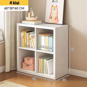 Rak Buku Kayu Minimalis 4 Kotak Lemari Buku Bahan Kayu Rak Penyimpanan Serbaguna SJ-5