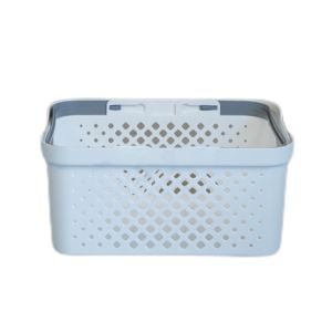 ตะกร้าเหลี่ยมซ้อนได้สำหรับจัดเก็บ ขนาด 32*42*21 สีขาวหูเทาลายข้าวหลามตัด BK-115