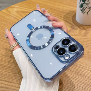 【With Lens Films】 CrashStar Magsafe Electroplating Transparent Soft Anti-fall Phone Case For iPhone 17 16 15 14 Pro Max Air Plus 16e 13 12 11 Pro Max X XR XS Max Wireless Charging Phone Casing Full Cover Clear Shockproof Phone Cover