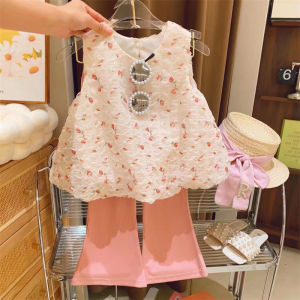 Setelan Anak Perempuan Import Model Baju Balon Variasi Bunga Mawar Tanpa Lengan Kulot Kekinian