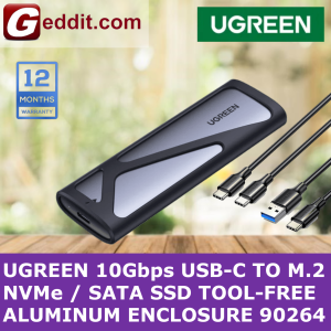 UGREEN 10Gbps USB-C TO M.2 NVMe / SATA SSD TOOL-FREE ALUMINUM ENCLOSURE (CM400-90264)