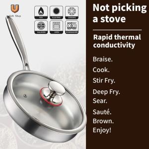 316 Stainless Steel Frying Pan With Lid Universal Steak Cooking Pot Suitable for Fried Egg Steak [Ueb Shop]