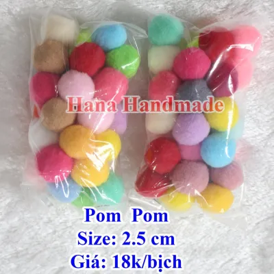 Pom pom trang trí size 1.5cm 2cm 2.5cm 3cm màu ngẫu nhiên 18k/gói/size