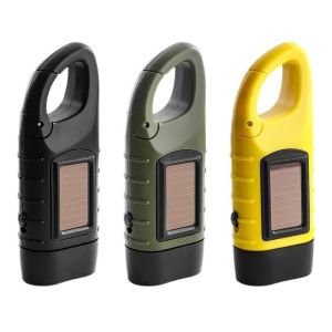 JJT Solar Powered Hand Crank Flashlight with LED Emergency Light for Outdoor Camping and Survival